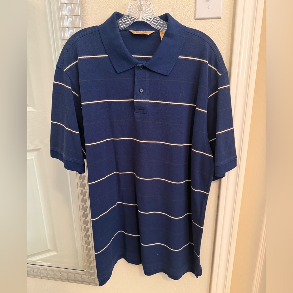 Roundtree & Yorke Navy Polo with White Stripes - XL